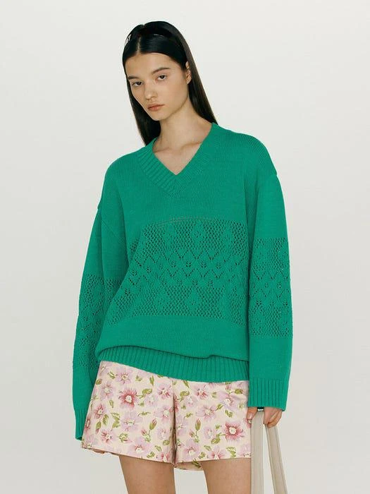 商品AND YOU|AIEA V-Neck Knit Top (Jade Green),价格¥839,第2张图片详细描述