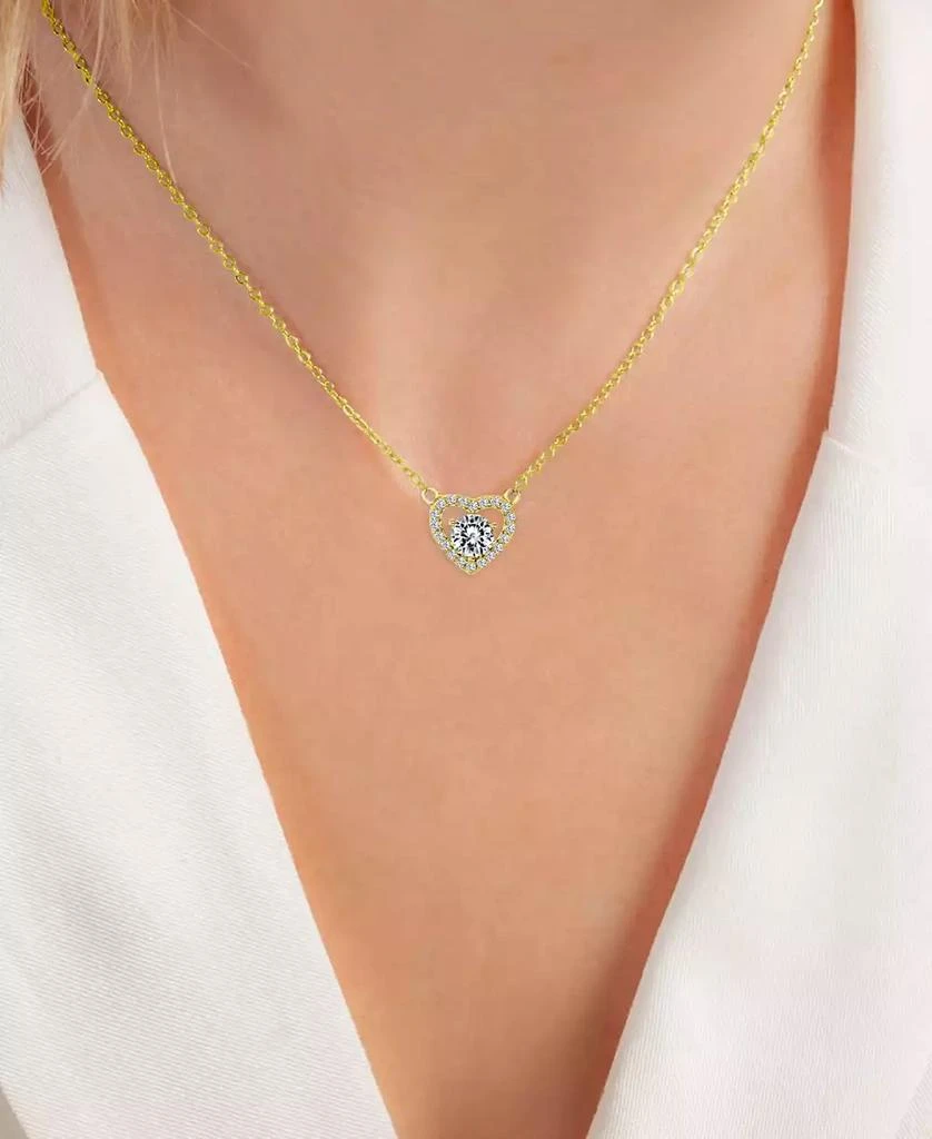 商品Macy's|Cubic Zirconia Heart Halo Pendant Necklace in 14k Gold-Plated Sterling Silver, 16" + 2" extender,价格¥450,第2张图片详细描述