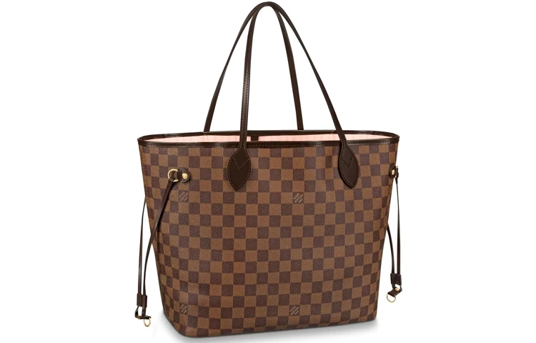 商品[国内直发] Louis Vuitton|NEVERFULL MM 棋盘格 帆布 托特包Tote包购物袋单肩手提包 中号 女款 棕色 #芭蕾粉色内里#,价格¥16764,第1张图片