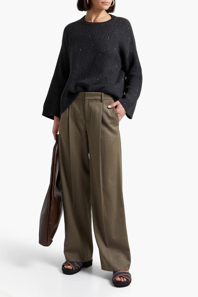 商品Brunello Cucinelli|Sequin-embellished ribbed cashmere and silk-blend sweater,价格¥9112,第4张图片详细描述