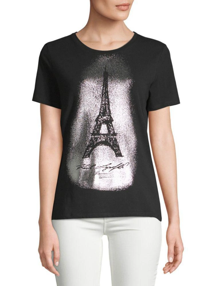 商品Karl Lagerfeld Paris|Stretch Cotton Eiffel Tower-Print Tee,价格¥150,第3张图片详细描述