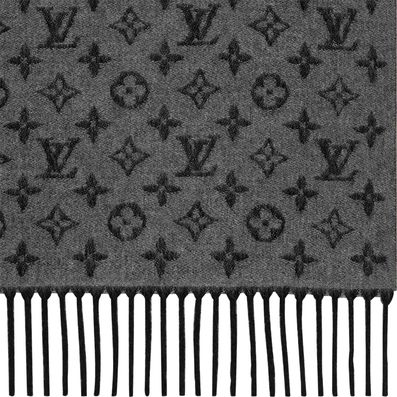 Louis Vuitton/路易威登 23年早春款 GRADIENT系列 男士中灰色羊毛羊绒混纺老花图案流苏围巾M75900 商品