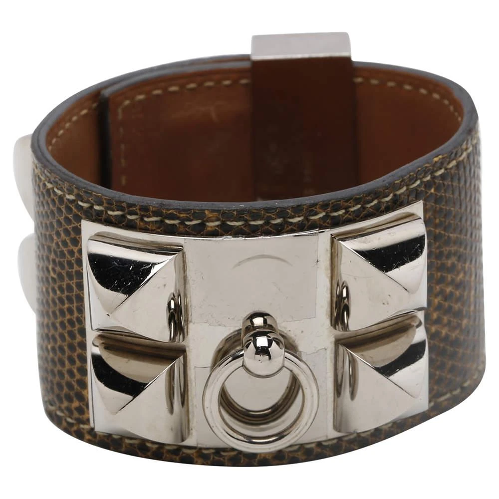商品[二手商品] Hermes|Hermes Brown Leather Lizard Collier de Chien Wide Bracelet,价格¥6433,第1张图片