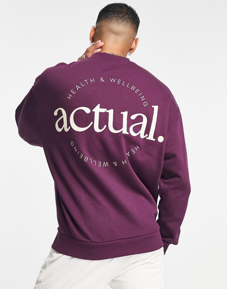 ASOS Actual oversized sweatshirt with back logo prints berry purple商品第1张图片规格展示
