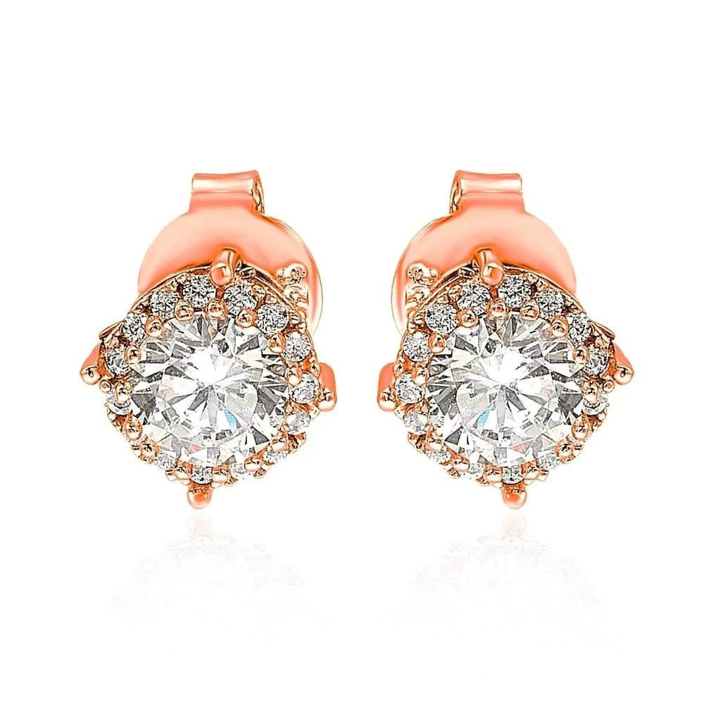 商品Suzy Levian|Rose Sterling Silver White Cubic Zirconia Round Stud Earrings,价格¥710,第1张图片