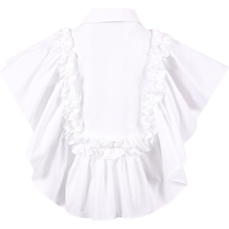 Loose fit ruffled cotton blouse in white商品第2张图片规格展示