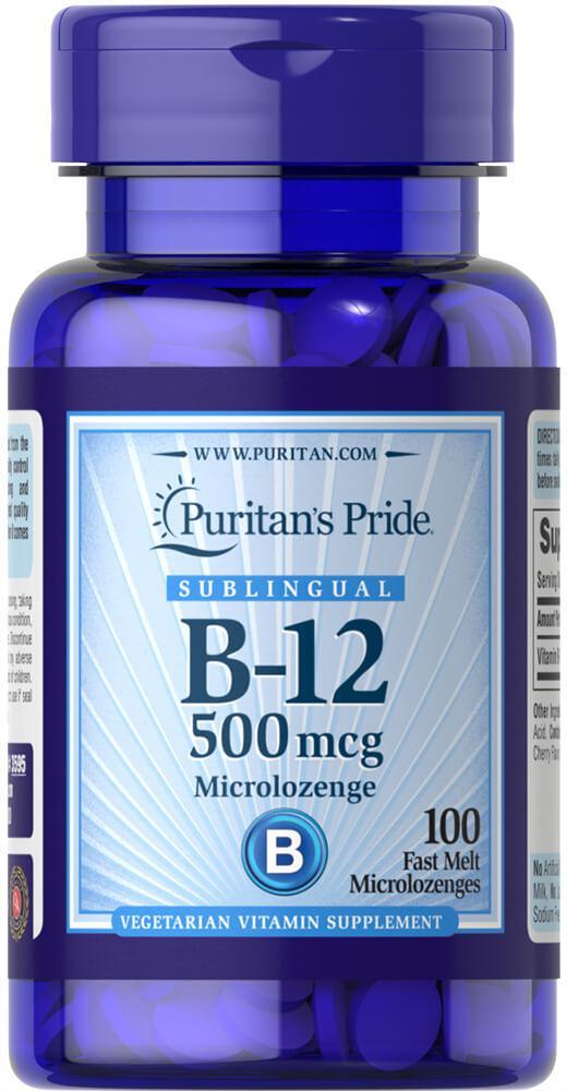 商品Puritan's Pride|Vitamin B-12 500 mcg Sublingual 100 Microlozenges,价格¥68-¥136,第1张图片