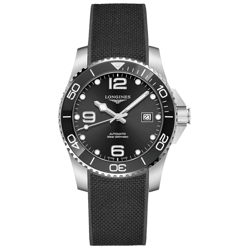 商品Longines|Men's Swiss Automatic HydroConquest Black Rubber Strap Watch 41mm,价格¥13261,第1张图片