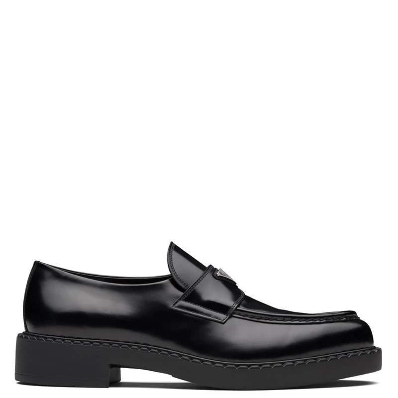 商品Prada|【预售3-7天】PRADA/普拉达 21年秋冬 男士黑色亮面皮革尖头乐福鞋2DE131_055_F0002,价格¥7465,第1张图片