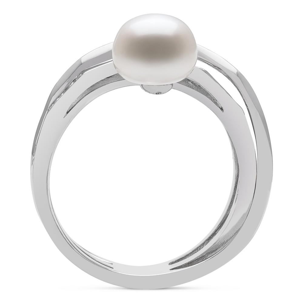 Cultured Freshwater Button Pearl (7mm) & Cubic Zirconia Multirow Statement Ring in Sterling Silver商品第3张图片规格展示