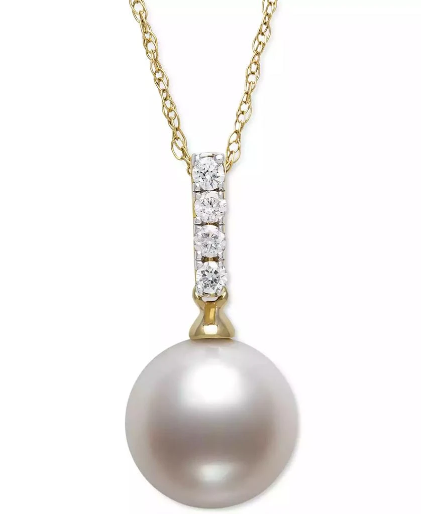 商品Belle de Mer|Cultured Freshwater Pearl (8mm) & Diamond (1/20 ct. t.w.) 18" Pendant Necklace in 14k Gold, Created for Macy's,价格¥2649,第1张图片