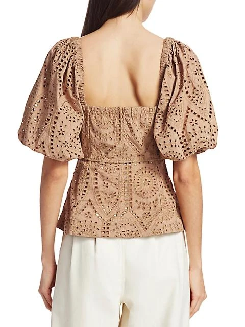 商品Ganni|Broderie Anglaise Puff-Sleeve Top,价格¥596,第5张图片详细描述