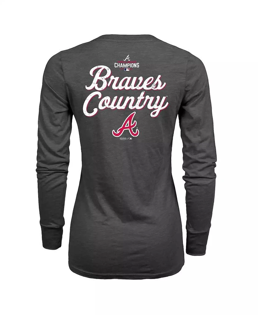 商品Majestic|Women's Threads Charcoal Atlanta Braves 2021 World Series Champions Hometown Long Sleeve V-Neck T-shirt,价格¥338,第4张图片详细描述