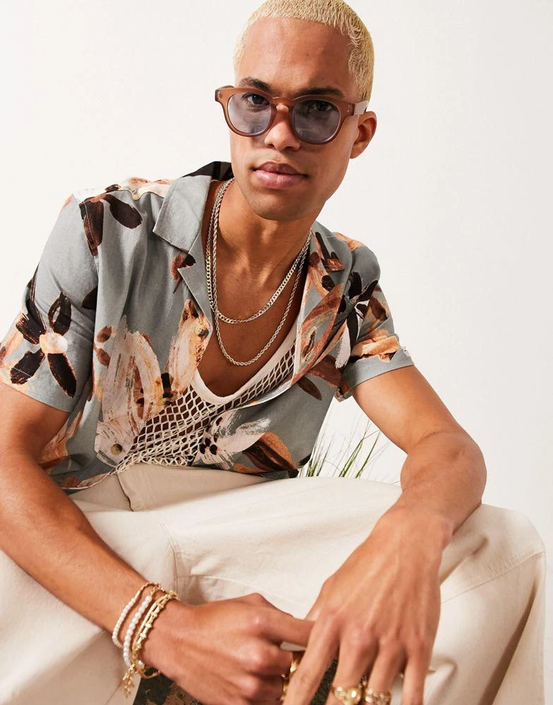 商品ASOS|ASOS DESIGN round sunglasses in brown with light blue lens,价格¥35,第1张图片
