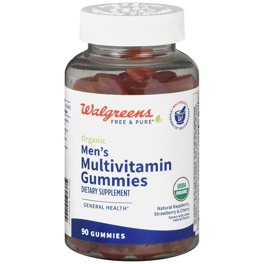 商品Walgreens Free & Pure|Organic Men's Multivitamin Gummies (30 days) Natural Raspberry, Strawberry & Cherry,价格¥112,第1张图片