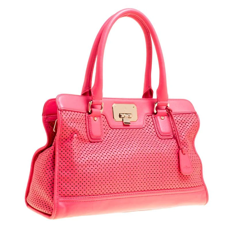 商品[二手商品] Cole Haan|Cole Haan Pink Laser Cut Leather Vintage Valise Novelty Kendra Tote,价格¥872,第3张图片详细描述