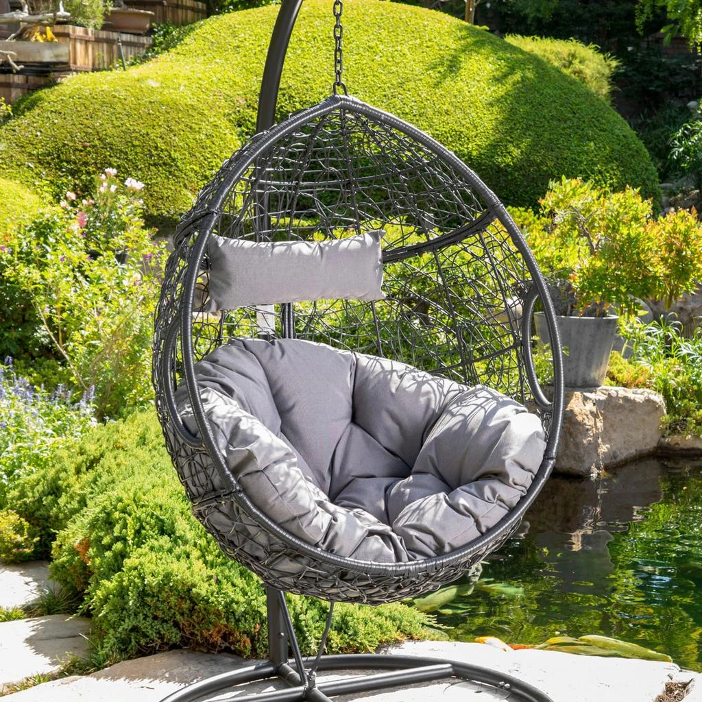 商品Streamdale Furniture|Streamdale Cozy Wicker Egg Hammock Chair with Removable Cushions,价格¥4479,第5张图片详细描述