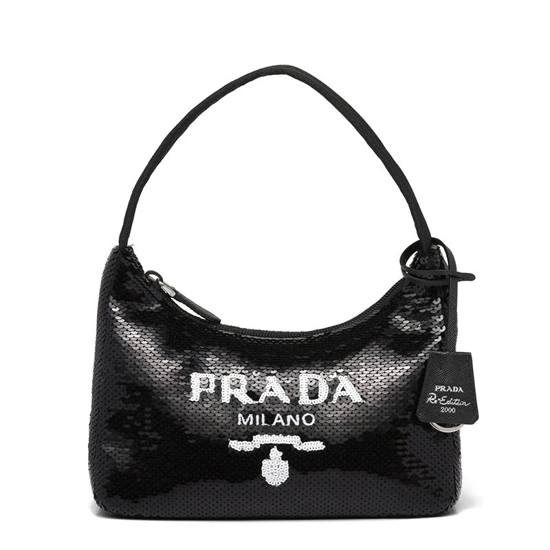 商品Prada|【预售3-7天】PRADA/普拉达 21年秋冬Re-Edition 2000 系列 女士迷你黑色再生尼龙通体亮片装饰拉链拉合徽标斜跨单肩包1NE515_2D0Y_F0967,价格¥13076,第1张图片