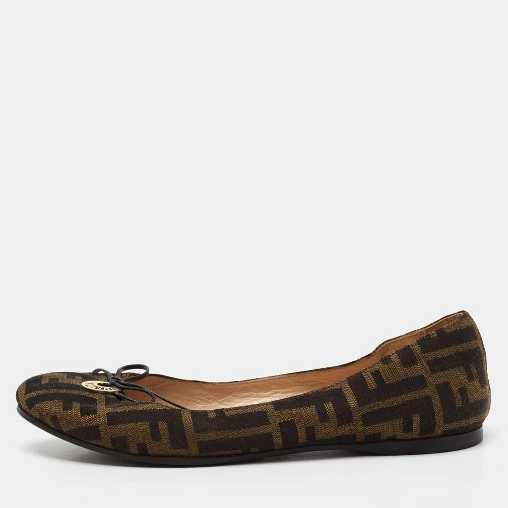 商品[二手商品] Fendi|Fendi Brown Zucca Canvas Logo Bow Ballet Flats Size 39,价格¥2453,第1张图片