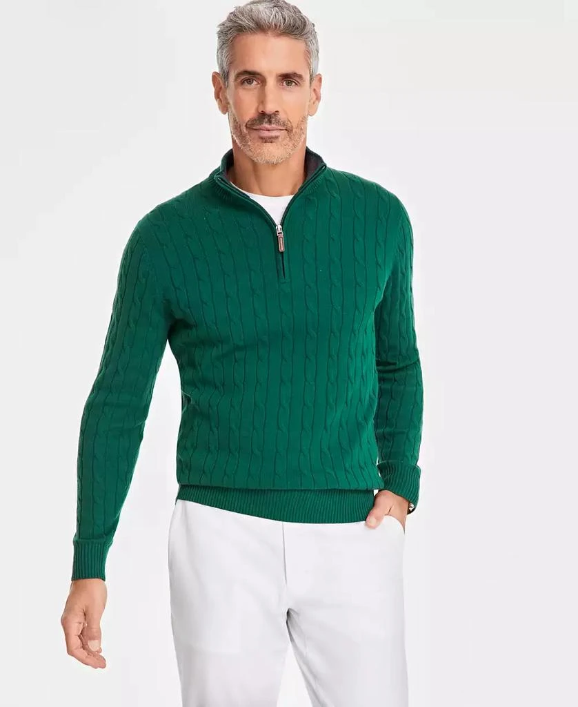 商品Club Room|Men's Cable Knit Quarter-Zip Cotton Sweater, Created for Macy's,价格¥143,第1张图片