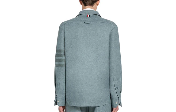 商品[国内直发] Thom Browne|FW22 Logo条纹胸贴袋单排扣长袖夹克 男款 深蓝色 开学季,价格¥6482,第3张图片详细描述