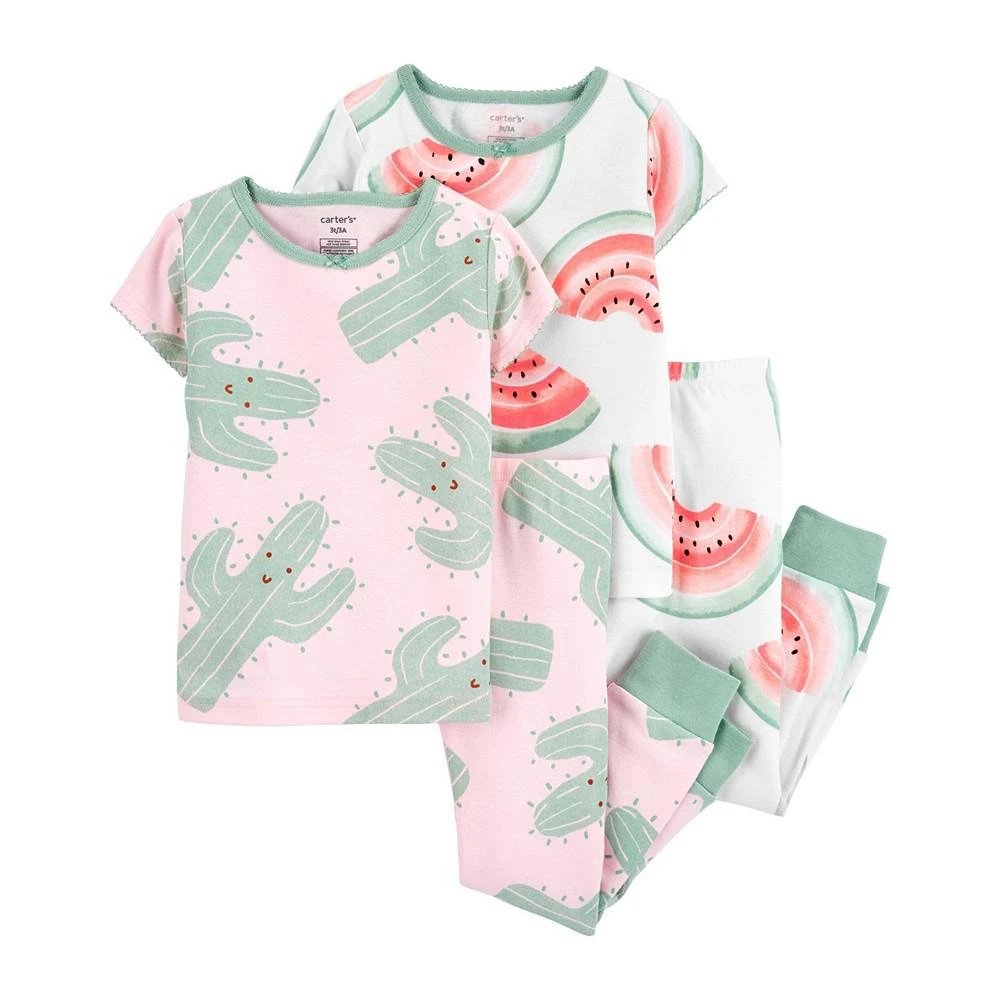 商品Carter's|Baby Girls Cactus and Watermelon Snug Fit Pajama, 4 Piece Set,价格¥79,第1张图片