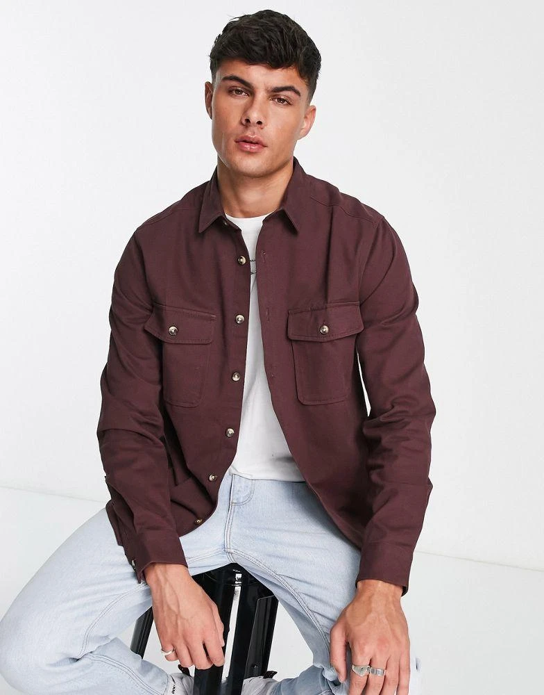商品ASOS|ASOS DESIGN cotton shacket in maroon,价格¥271,第1张图片