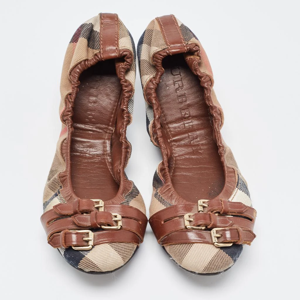 商品[二手商品] Burberry|Burberry Tricolor Leather and House Check Canvas Buckle Detail Scrunch Ballet Flats Size 38,价格¥2341,第3张图片详细描述