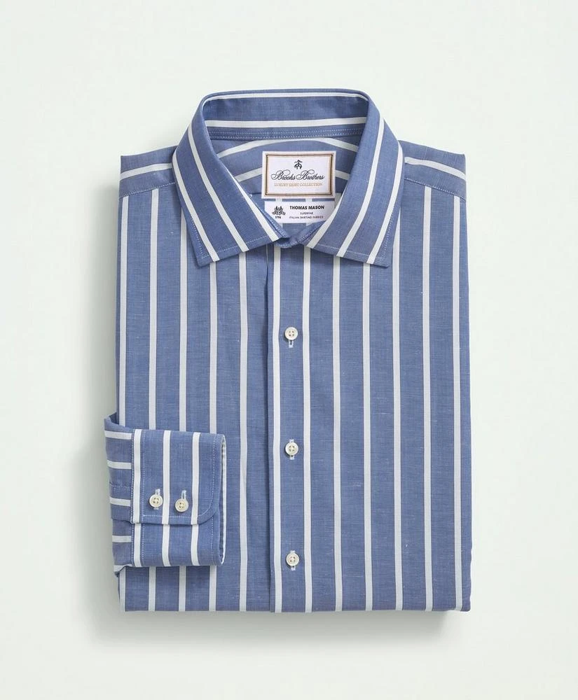 商品Brooks Brothers|Brooks Brothers X Thomas Mason® Cotton-Linen English Spread Collar, Stripe Dress Shirt,价格¥785,第4张图片详细描述