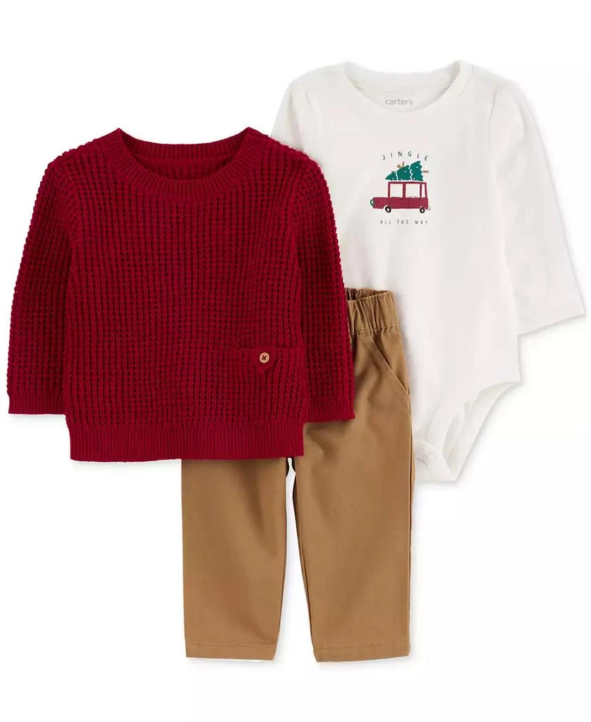 商品Carter's|Baby Boys Cotton Little Sweater, Jingle All The Way Bodysuit & Pants, 3 Piece Set,价格¥108,第1张图片