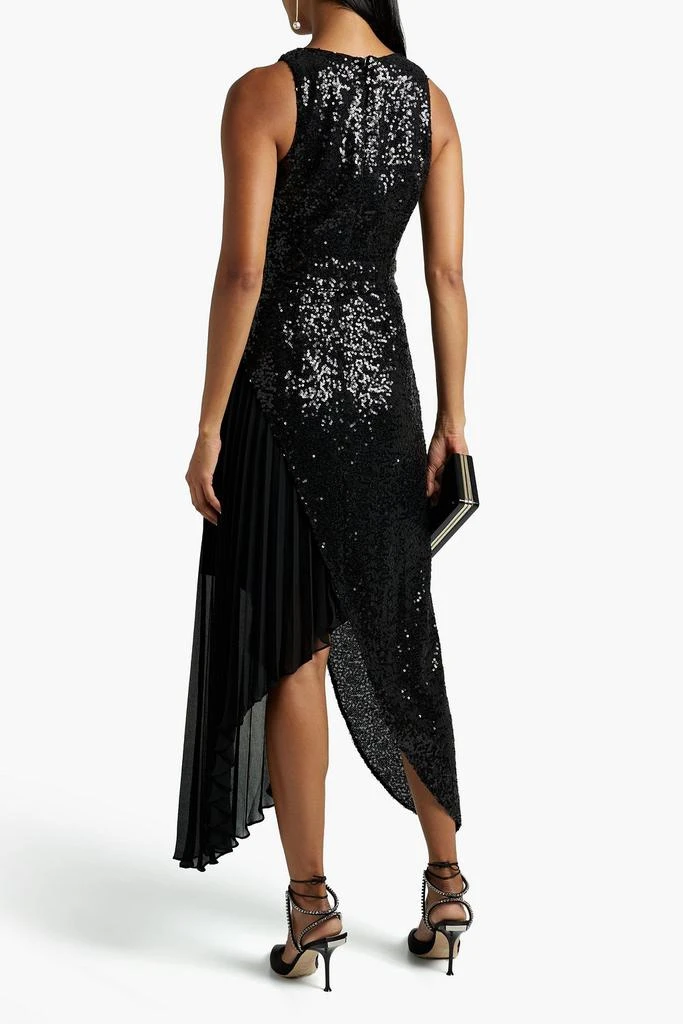 商品Badgley Mischka|Asymmetric crepe de chine-paneled sequined tulle midi dress,价格¥2686,第3张图片详细描述