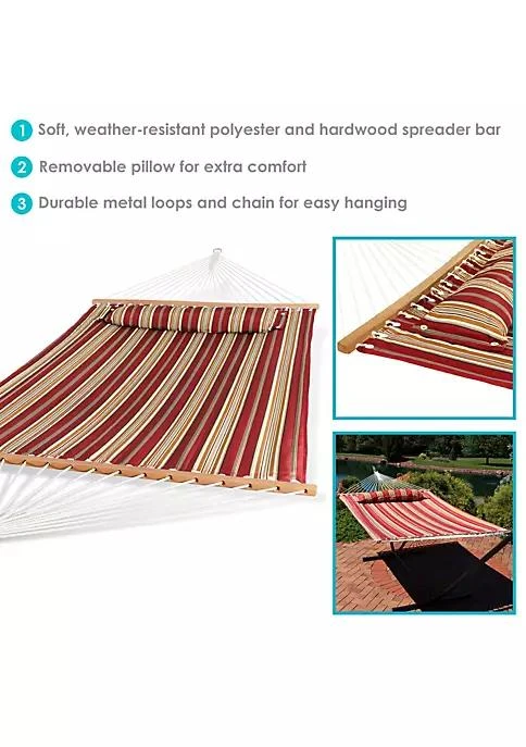 商品Sunnydaze Decor|Decor Large Quilted Hammock With Spreader Bar And Pillow   Red Stripe,价格¥606,第4张图片详细描述