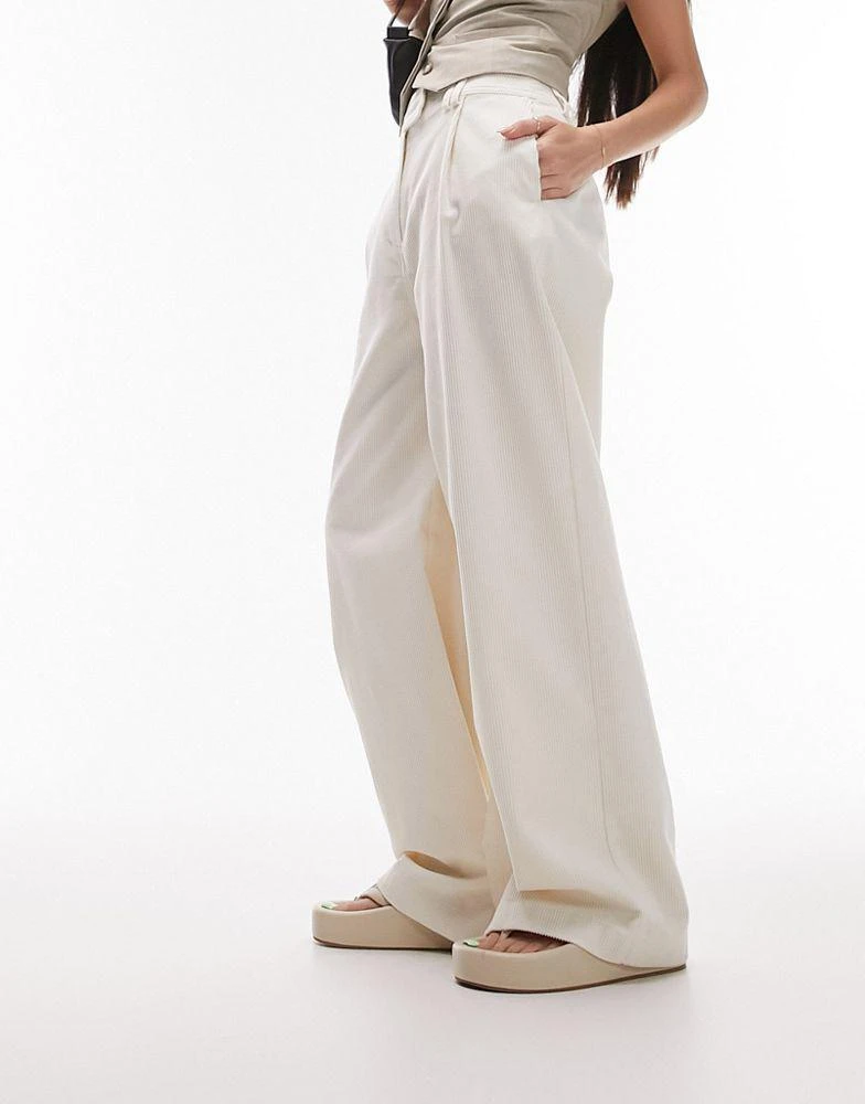 商品Topshop|Topshop cord tailored wide leg trouser in ecru,价格¥247,第4张图片详细描述