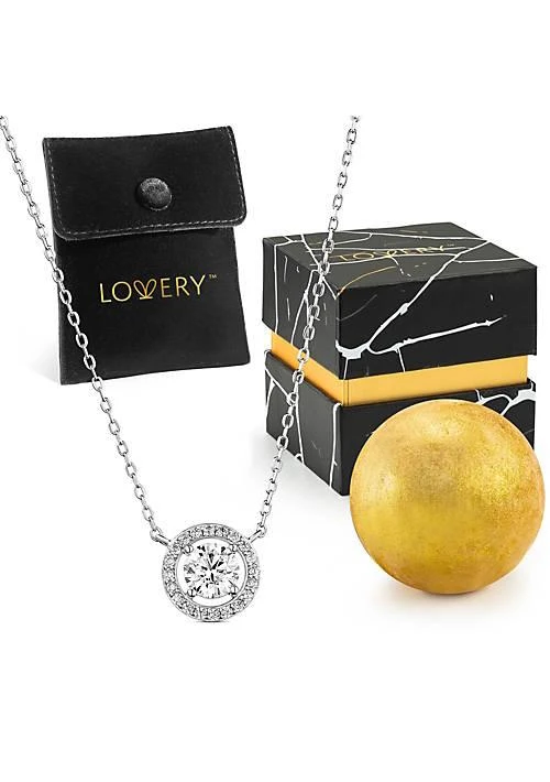 商品Lovery|Sterling Silver Synthetic Diamonds Halo Necklace With Pouch Bath Bomb Gift Box,价格¥360,第1张图片