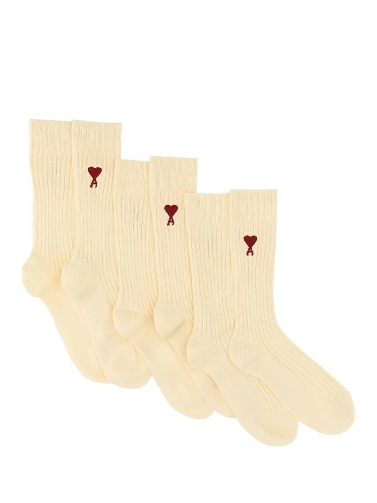 商品AMI|AMI Paris Ami De Coeur Logo Embroidered Ribbed 3-Pack Socks,价格¥618,第1张图片