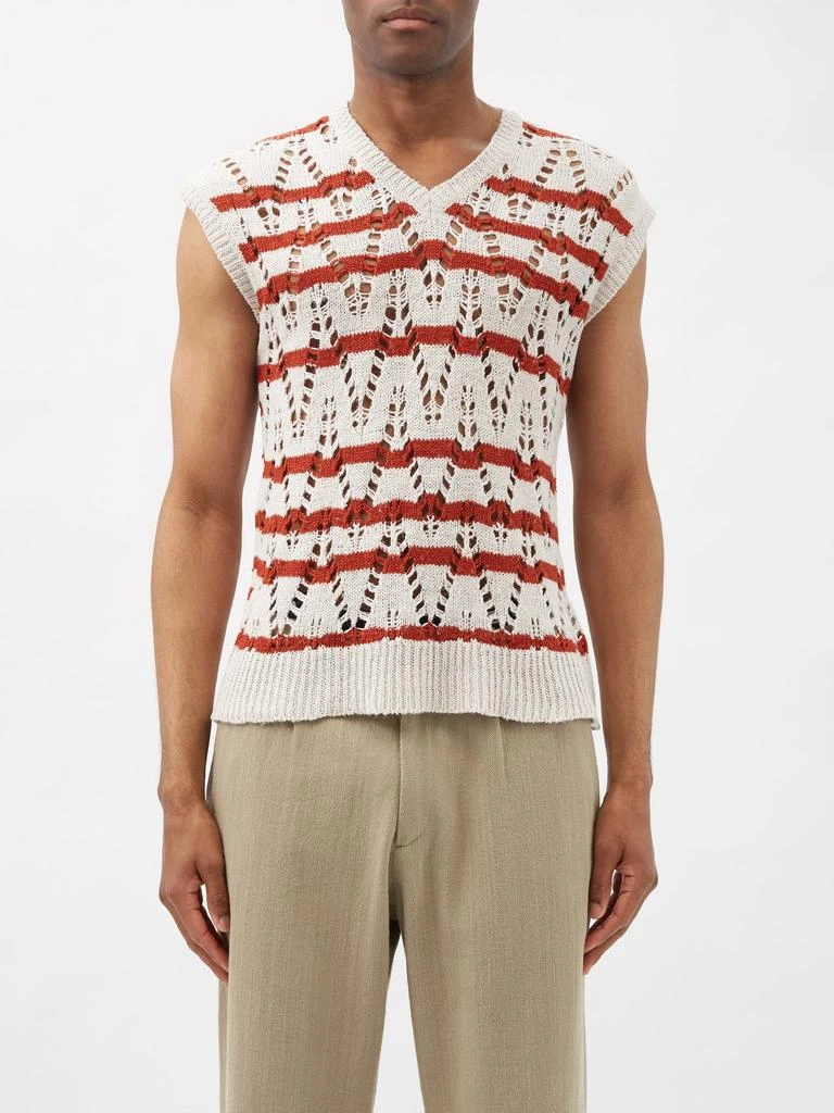 商品Our Legacy|Open-work striped hemp-blend sweater vest,价格¥1514,第1张图片