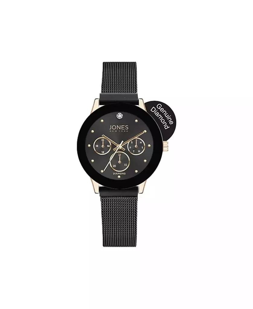 商品American Exchange|Women's Genuine Diamond Mock Chronograph Black Dial Gold-Tone Case and Mesh Strap Analog Watch 30mm,价格¥244,第1张图片