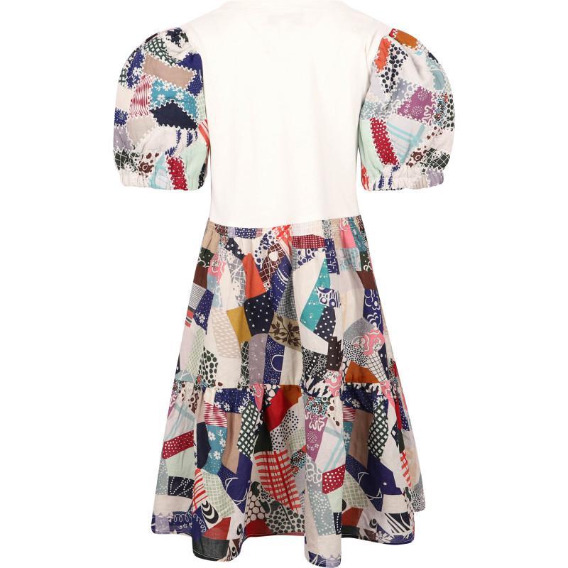 商品Sea|Patchwork print colorful combo dress with puffed sleeves,价格¥925,第4张图片详细描述