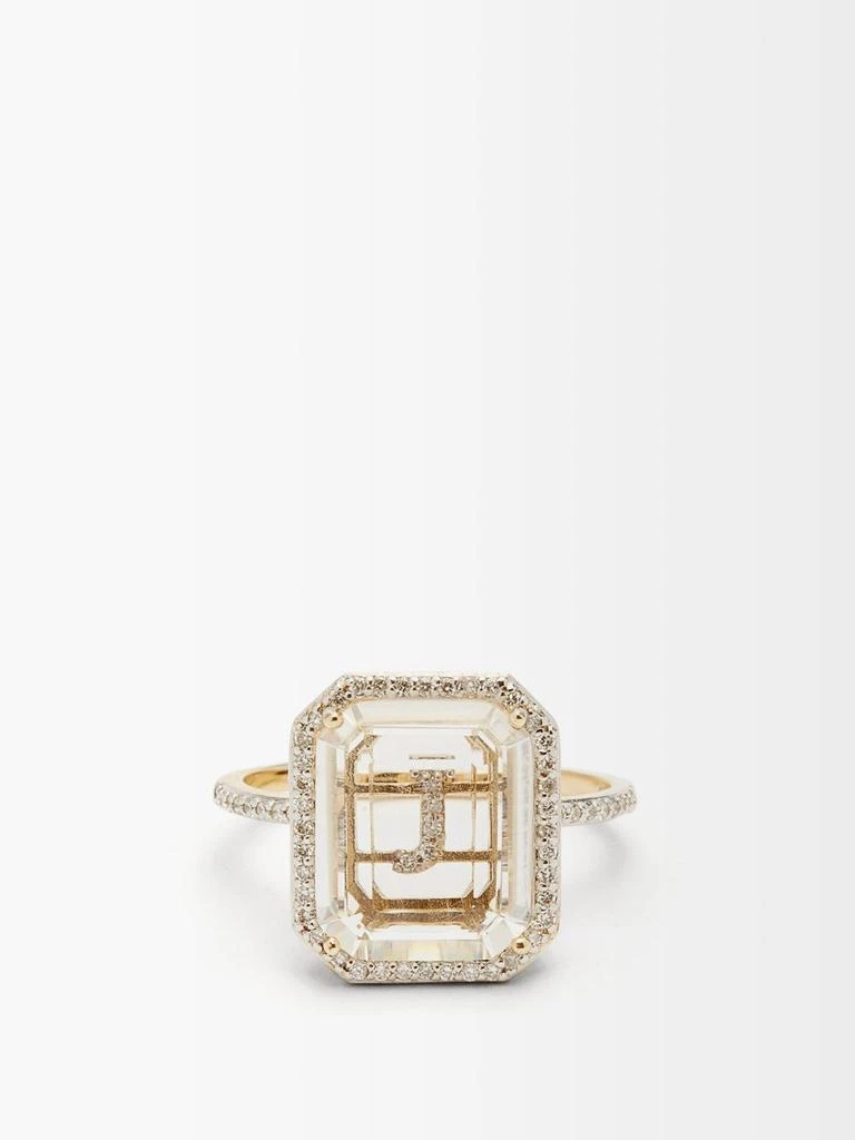 商品MATEO|Initials diamond, quartz & 14kt gold ring J-Q,价格¥10343,第1张图片
