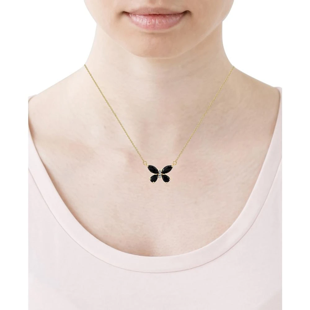 商品Macy's|Onyx & Diamond Accent Butterfly 18" Pendant Necklace in 14k Gold,价格¥4478,第2张图片详细描述