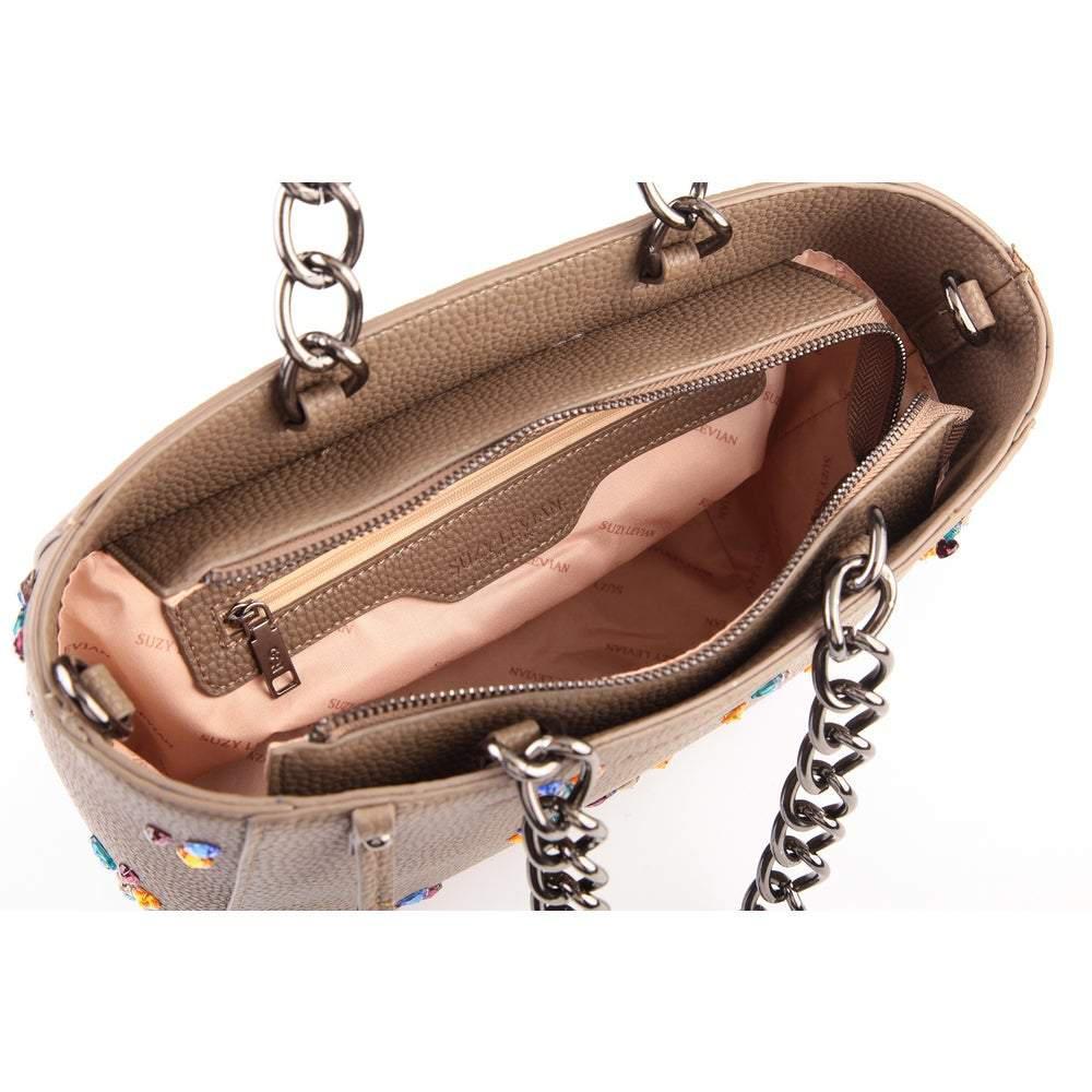 商品Suzy Levian|Suzy Levian Pebbled Faux Leather Rhinestone Satchel Handbag,价格¥1096,第5张图片详细描述