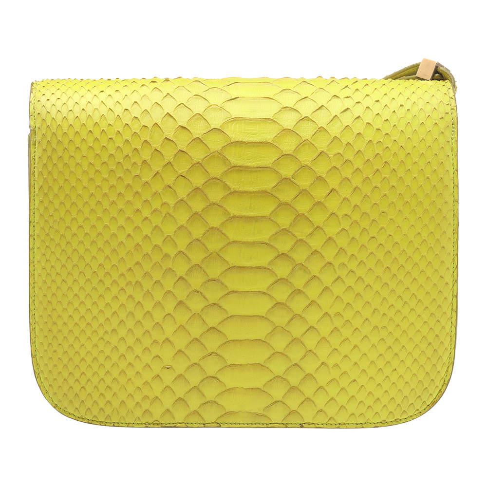 Celine Neon Yellow Python Leather Medium Box Shoulder Bag商品第4张图片规格展示