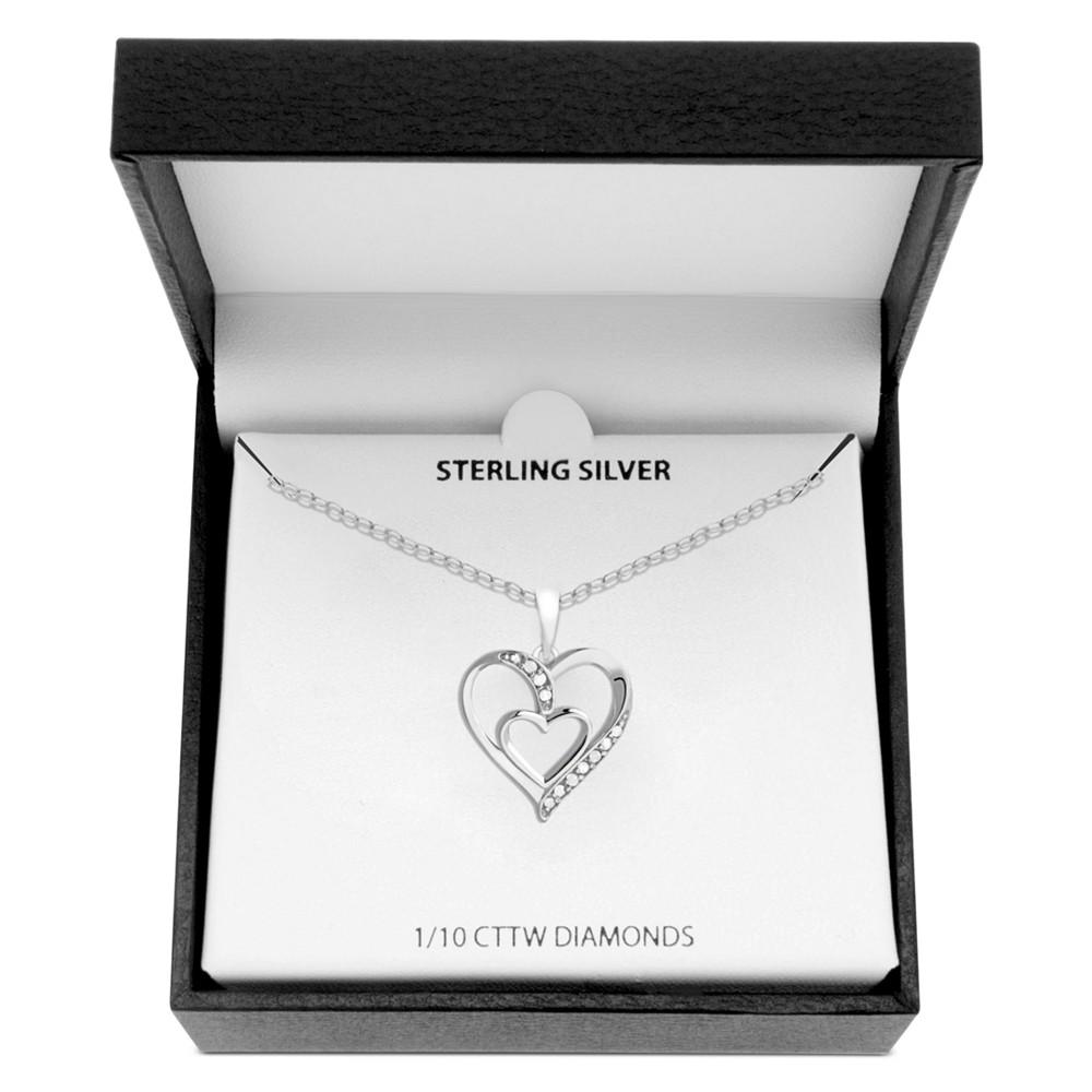 Diamond Double Heart 18" Pendant Necklace (1/10 ct. t.w.) in Sterling Silver商品第3张图片规格展示