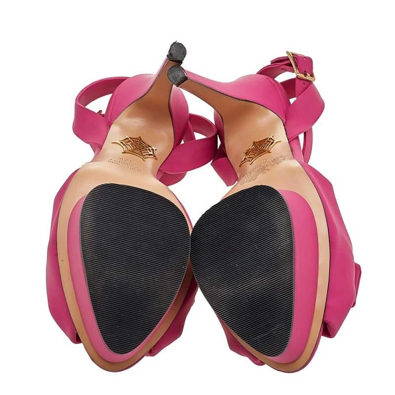 Charlotte Olympia Pink Vinyl Serena Bow Ankle Strap Platform Sandals Size 37.5 商品
