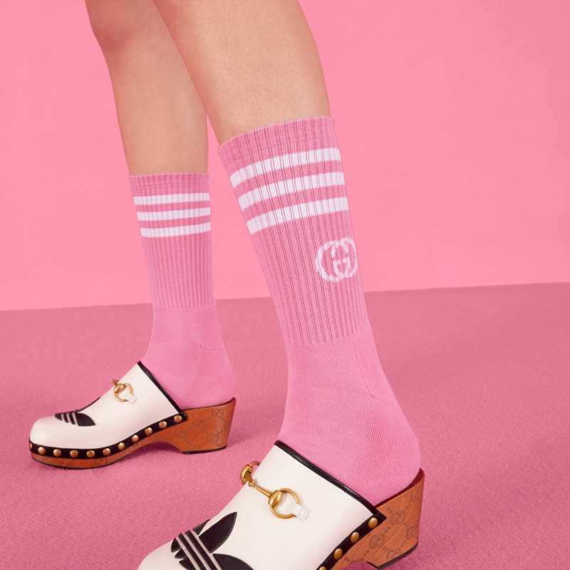 商品Gucci|【预售3-7天】GUCCI/古驰 22年秋冬新款 adidas联名系列 女士粉色/白色混纺毛圈棉布中筒袜6918684G2935977,价格¥1636,第8张图片详细描述