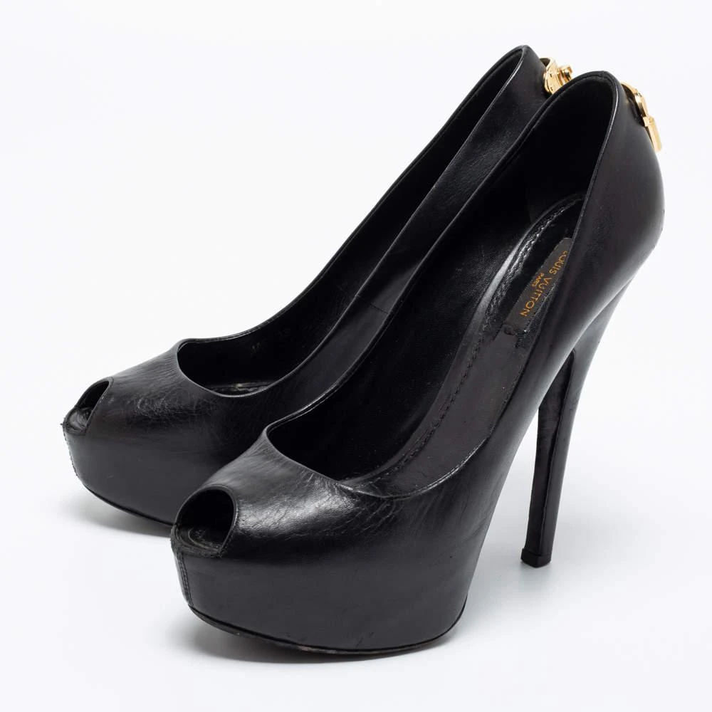 商品[二手商品] Louis Vuitton|Louis Vuitton Black Leather Oh Really! Peep Toe Platform Pumps Size 38,价格¥1106,第2张图片详细描述