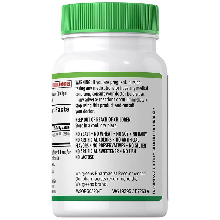 商品Walgreens|Vitamin D3 50 mcg Softgels,价格¥30,第2张图片详细描述