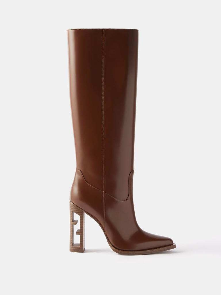 商品Fendi|FF-heel leather knee-high boots,价格¥11560,第1张图片