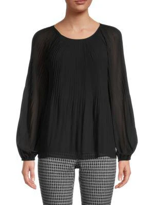 商品Calvin Klein|Long-Sleeve Pleated Chiffon Top,价格¥161,第1张图片