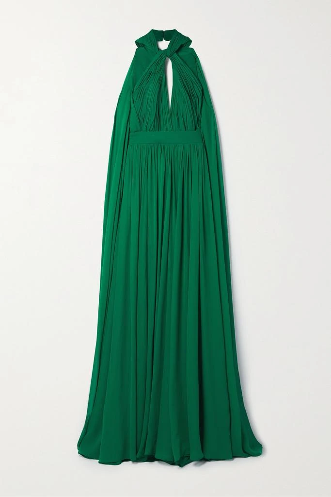 商品Elie Saab|披风效果挖剪褶裥真丝雪纺挂脖礼服  - FR46,价格¥30166,第1张图片